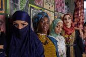 The cast of We Are Lady Parts, a new show on Peacock's streaming service about a British punk band comprised of Muslim women (Credit: Channel 4).