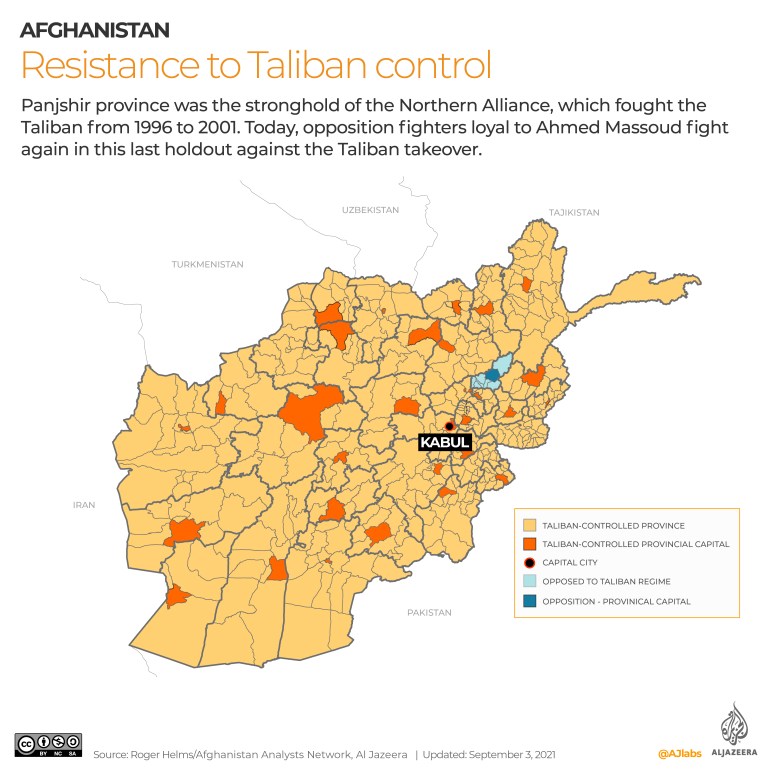 An overview of the Taliban control areas in Afghanistan and areas held by the opposition forces