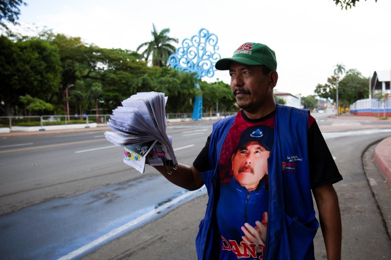 Man wearing a tshirt showing Nicaraguan President Daniel Ortega