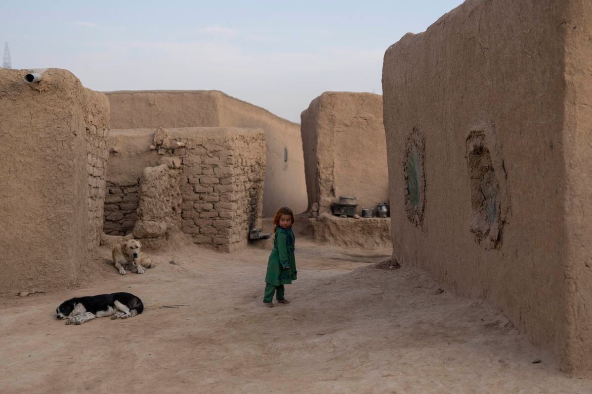 A young girl stands outside her home in Kamar Kalagh village near Herat