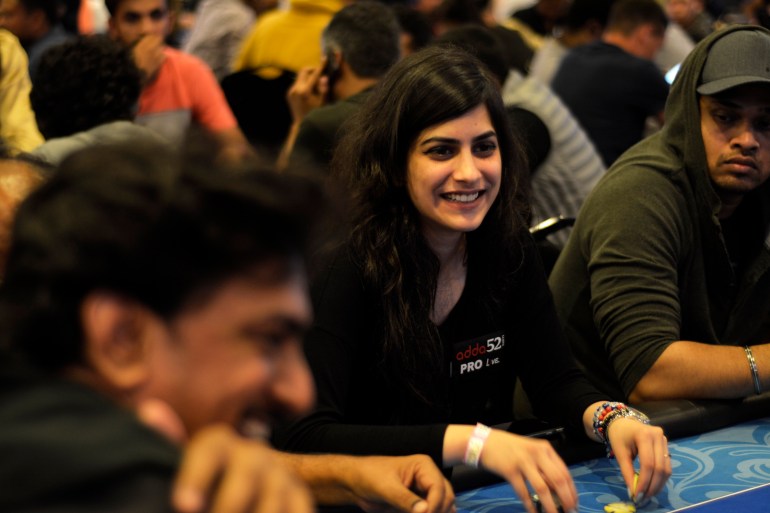 Indian online poker player Nikita Luther at a poker table