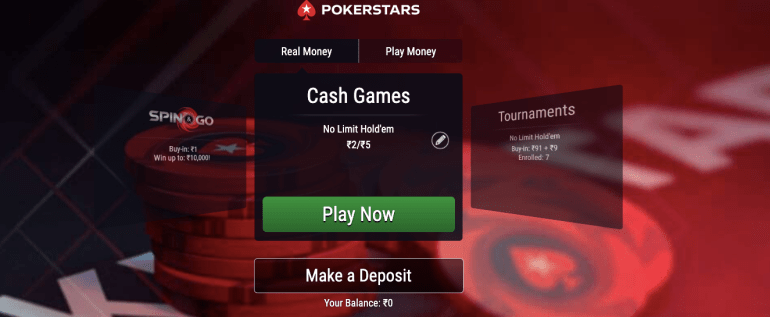 A screenshot of the PokerStars app asking if the user wants to play now