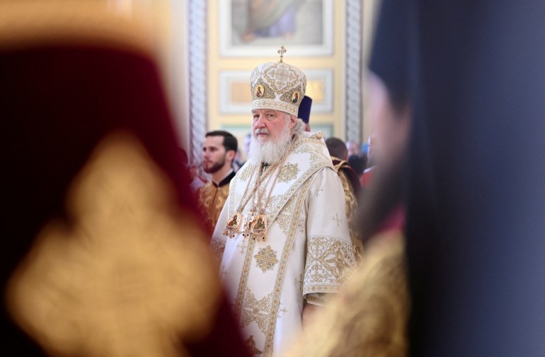 Patriarch Kirill of Moscow and All Russia conducts a service on October 27, 2019.