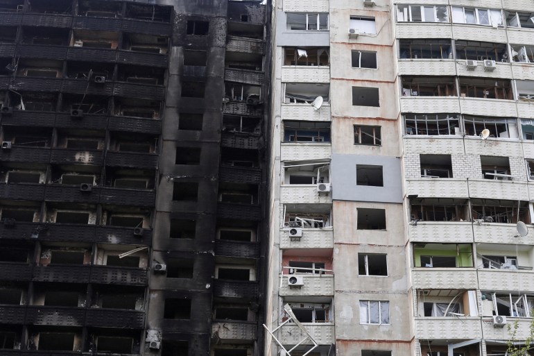 Damaged residential buildings in Saltivka neighbourhood in Kharkiv