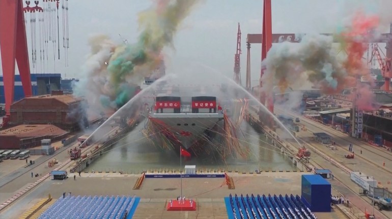 The Fujian is launched at its berth in Shanghai