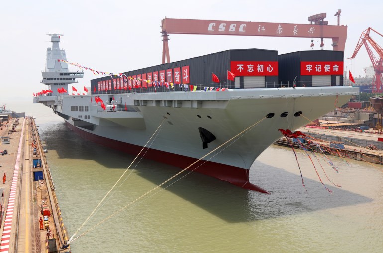 A photo of the Fujian during it's launching ceremony.