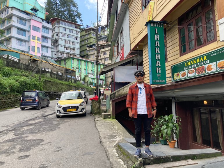 Simon Subba poses in front of a popular eatery near Paljor Stadium which was frequented by Bhaichung Bhutia and his friends.