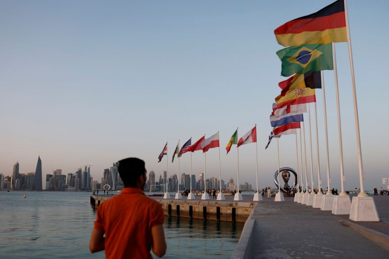 General view of World Cup team flags in Doha ahead of the World Cup.