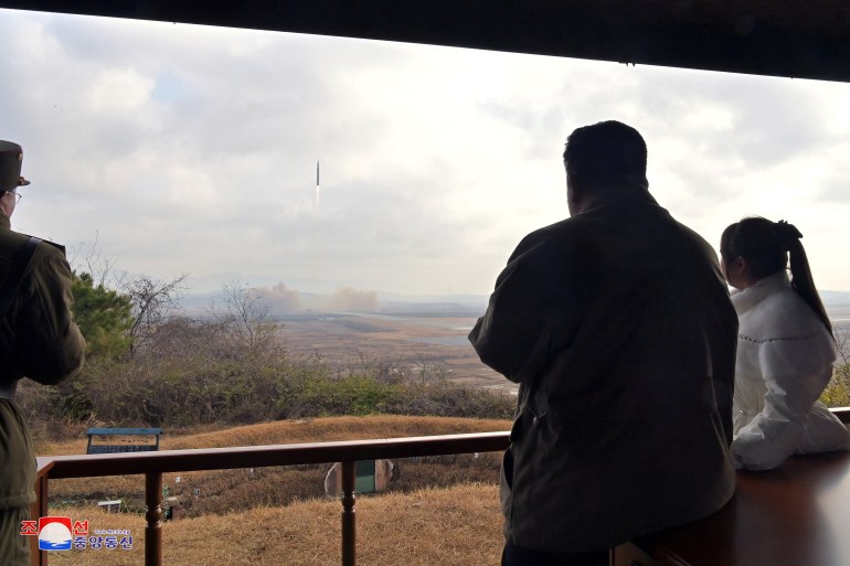 North Korean leader Kim Jong Un watches the launch of an intercontinental ballistic missile (ICBM) in this undated photo released on November 19, 2022 by North Korea's Korean Central News Agency (KCNA). KCNA via REUTERS ATTENTION EDITORS - THIS IMAGE WAS PROVIDED BY A THIRD PARTY. NO THIRD PARTY SALES. SOUTH KOREA OUT. NO COMMERCIAL OR EDITORIAL SALES IN SOUTH KOREA. REUTERS IS UNABLE TO INDEPENDENTLY VERIFY THIS IMAGE.