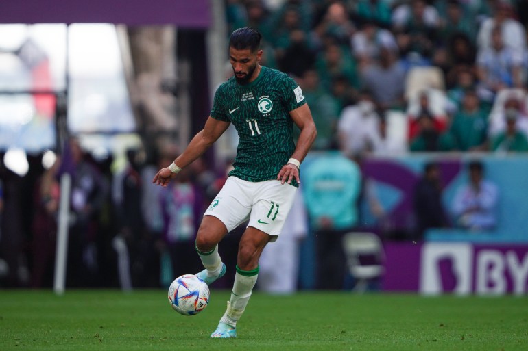 A Saudi player with possession of the ball in the match against Argentina.