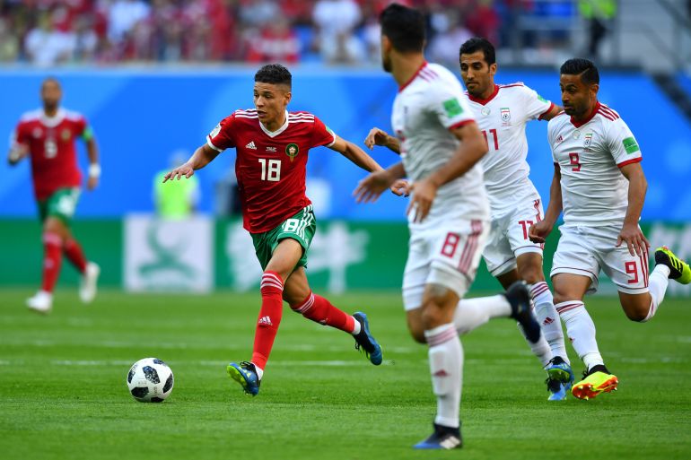 Morocco's Amine Harit in action against Iran in the 2018 World Cup in Saint Petersburg, Russia [File: Dylan Martinez/Reuter]