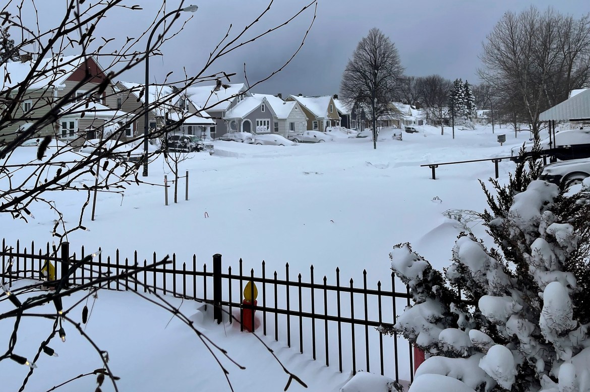 Snow blankets a neighborhood in Buffalo