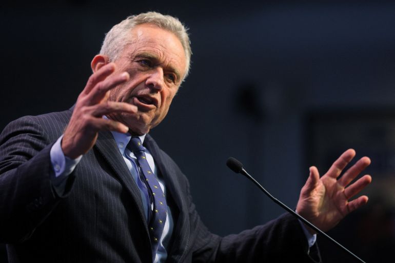 Robert F. Kennedy Jr. speaks at the NH Institute of Politics at St. Anselm College in Manchester