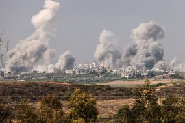 Smoke and debris ascend over the northern Gaza Strip following Israeli bombardment on October 23, 2023 [Jack Guez/AFP]