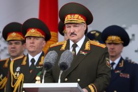 Belarusian President Alexander Lukashenko gives a speech during a military parade [File: Belarusian Presidential Press Service via AP]