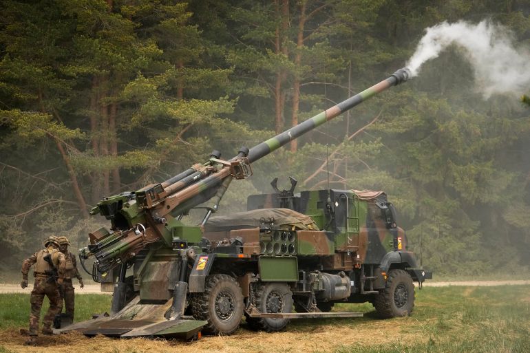 French soldiers fire a French-made CAESAR self-propelled howitzer