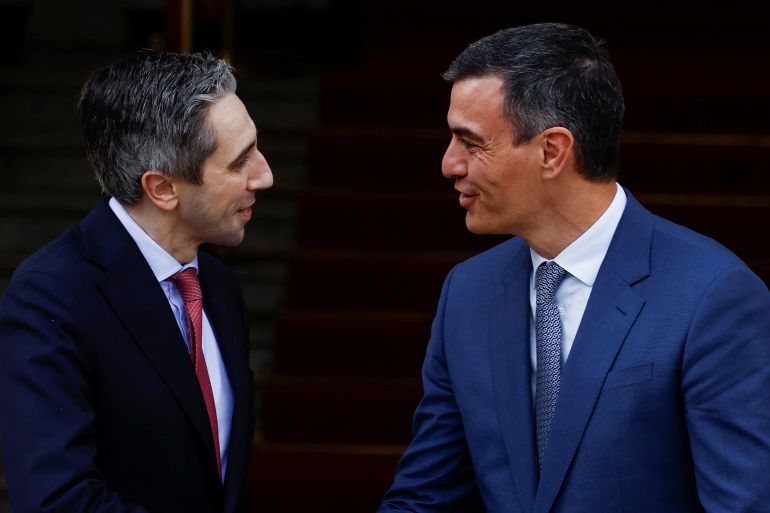 Spain's Prime Minister Pedro Sanchez and Ireland's Taoiseach (Prime Minister) Simon Harris