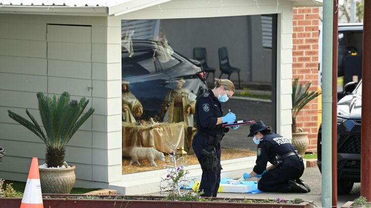 Police investigate at the Assyrian Christ The Good Shepherd Church after a knife attack took place during a service the night before, in Wakely in Sydney, Australia, April 16, 2024.