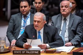 Ziad Abu Amr, a member of the Palestinian Legislative Council, speaks to the UN Security Council as he attends a meeting to address the situation in the Middle East at United Nations headquarters in New York City, the US, April 18, 2024 [Eduardo Munoz/Reuters]