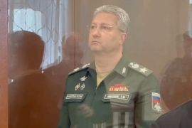 Russian Deputy Defence Minister Timur Ivanov, arrested on suspicion of taking bribes, attends a court hearing in Moscow [Moscow City Court&#039;s Press Office/Handout via Reuters]