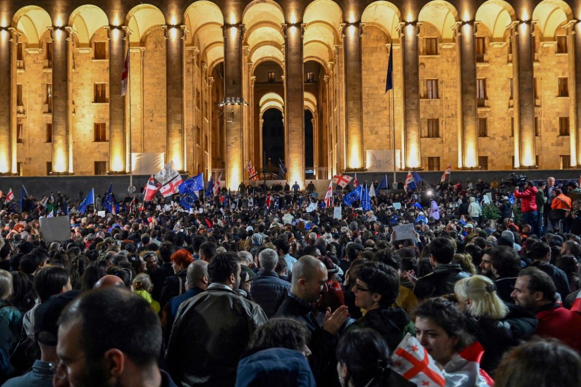 Georgian pro-democracy groups activists protest against a repressive 