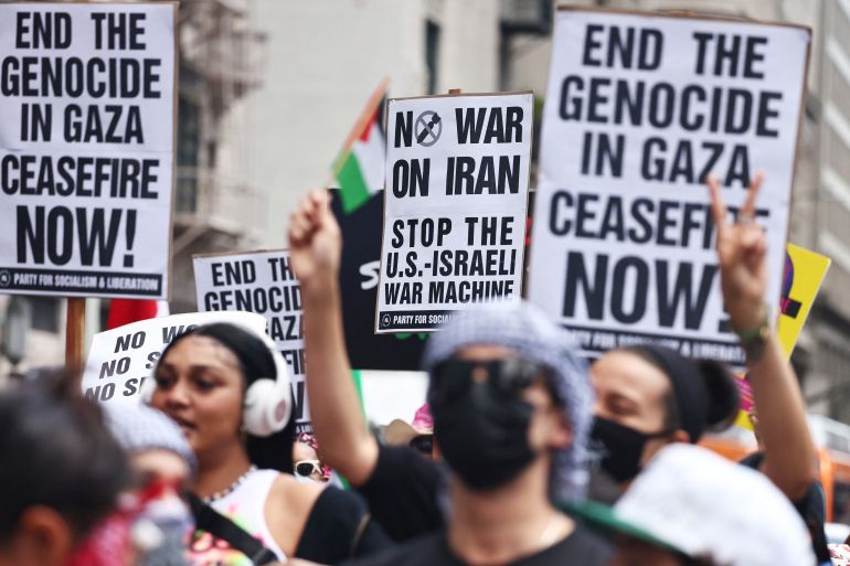 Pro-Palestinian demonstrators march during a 'Strike for Gaza' protest, calling for a permanent ceasefire in the war in Gaza