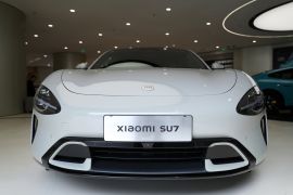 A Xiaomi SU7 electric vehicle on display at the Xiaomi Electric Vehicle Flagship Store on April 2, 2024 in Beijing, China [VCG via Getty Images]