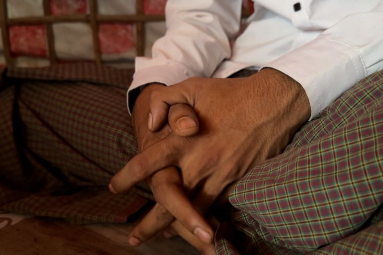 The hands of a Rohingya who escaped from conscripted military service in Myanmar.