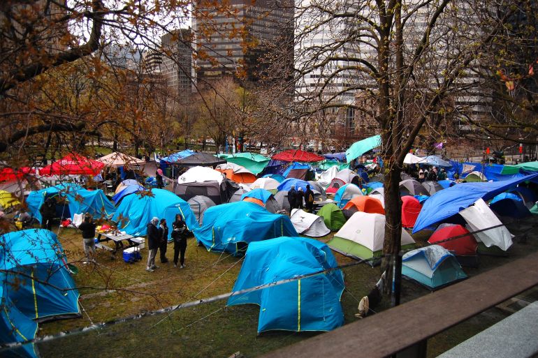 Colourful tents at the McGill University student protest encampment for Gaza