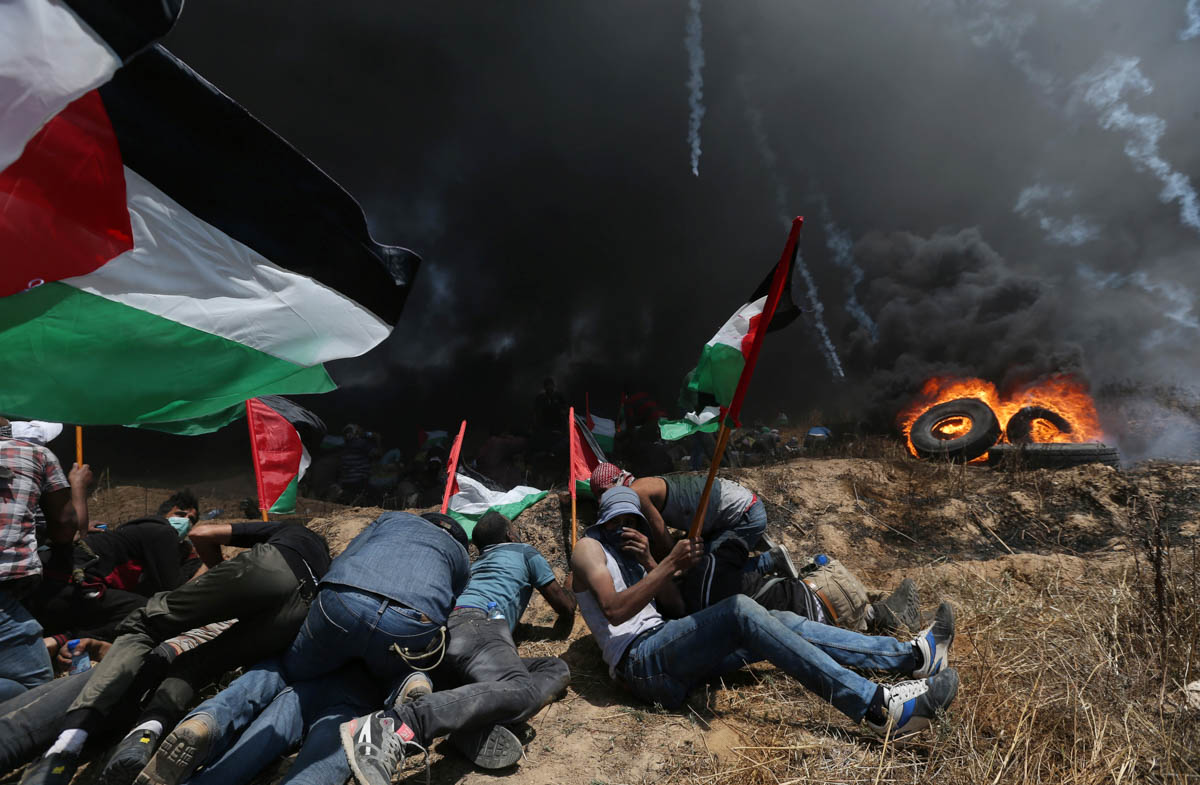 The protest comes ahead of annual commemorations of the Nakba, or 'catastrophe', when the state of Israel was established on May 15, 1948. The event led to the expulsion of hundreds of thousands of Palestinians from their villages and towns. [Ibraheem Abu Mustafa/Reuters]