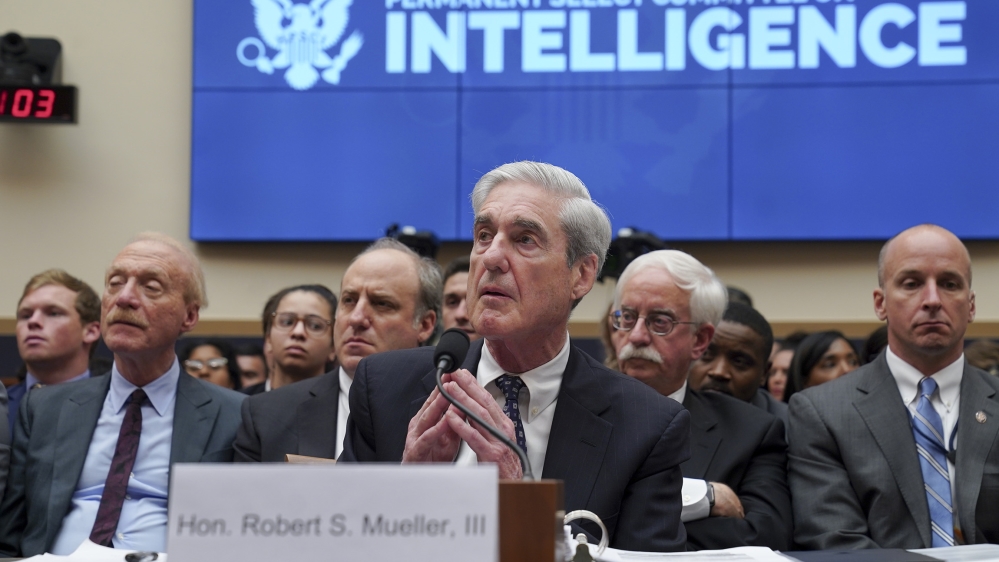 Former Special Counsel Robert Mueller testifies before the House Intelligence Committee during a hearing about Russian interference into the 2016 election, and possible efforts by President Trump to o