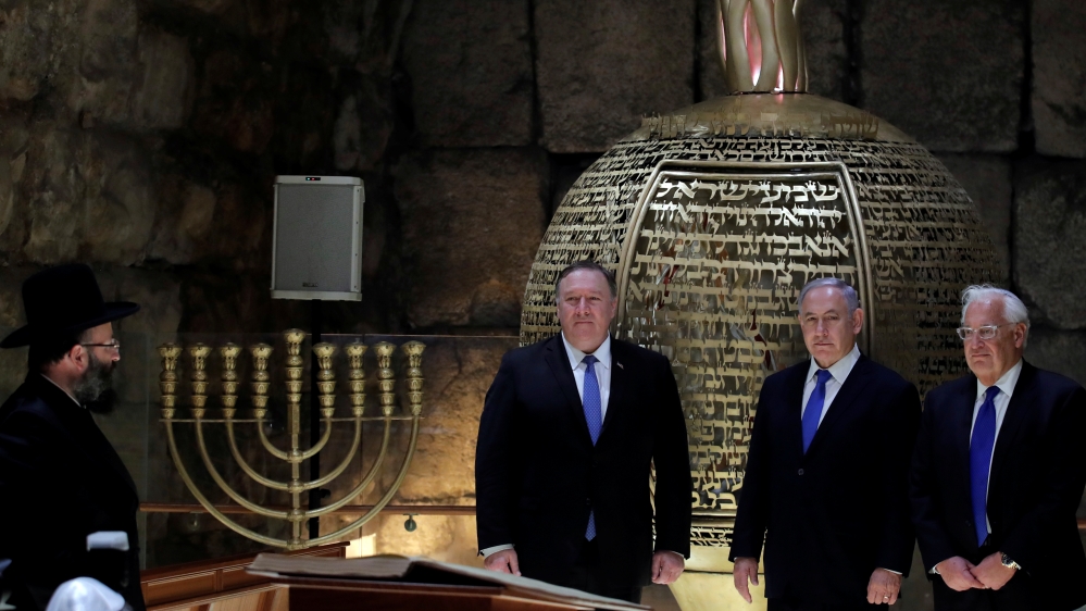 Israeli Prime Minister Benjamin Netanyahu, U.S. Secretary of State Mike Pompeo and U.S. Ambassador to Israel David Friedman visit the Western Wall Tunnels in Jerusalem's Old City