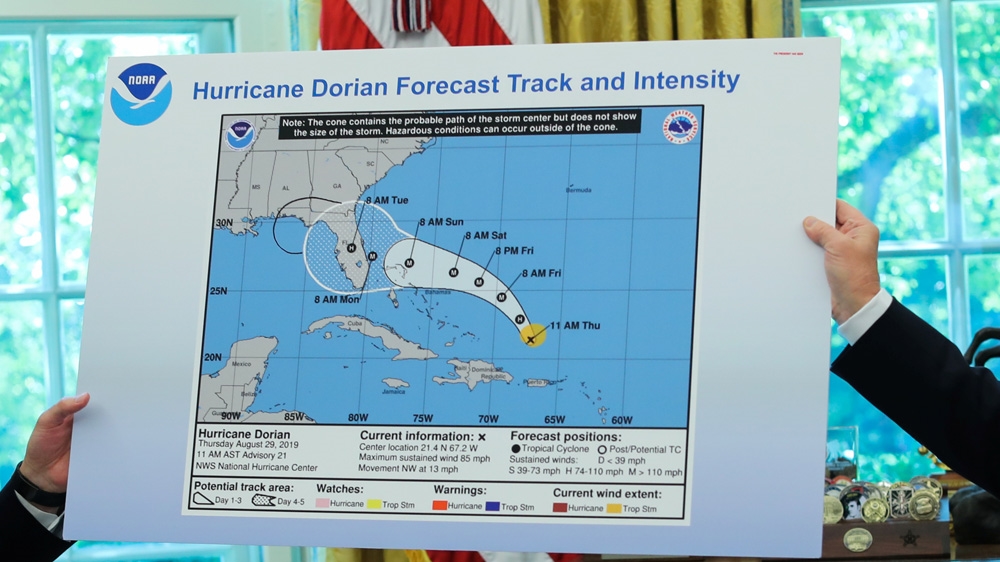 Trump Shows Apparently Altered Map Of Hurricane Dorian