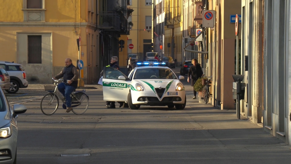 A police car is seen in the village of Codogno after officials told residents to stay home and suspend public activities as 14 cases of coronavirus are confirmed in northern Italy