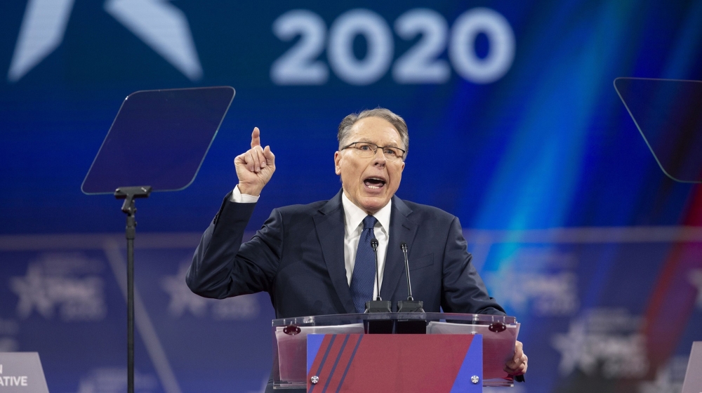 Wayne LaPierre, chief executive officer of the National Rifle Association (NRA), speaks during the Conservative Political Action Conference (CPAC) in National Harbor, Maryland, U.S., on Saturday, Feb.
