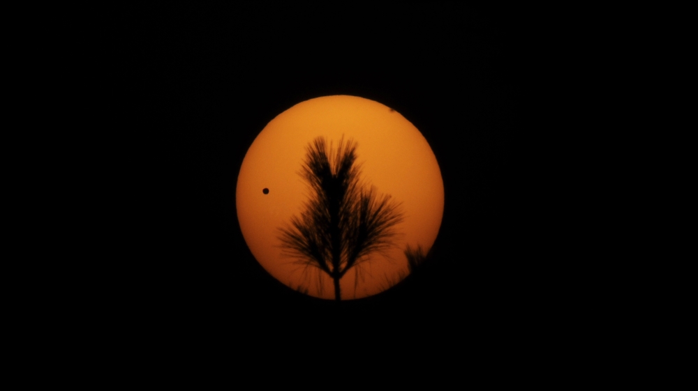 The planet Venus makes its transit across the Sun as seen from Kathmandu