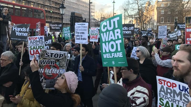 Protesters gathered in London to decry the visit by Saudi Arabia's crown prince, decried as the 'architect' of the war in Yemen [File: Anadolu]