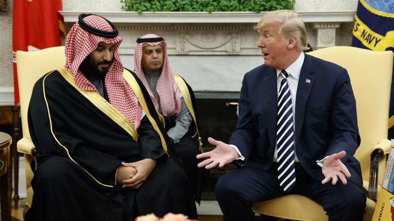 US President Donald Trump meets with Saudi Crown Prince Mohammed bin Salman in the Oval Office of the White House, on March 20, 2018, [AP Photo/Evan Vucci]