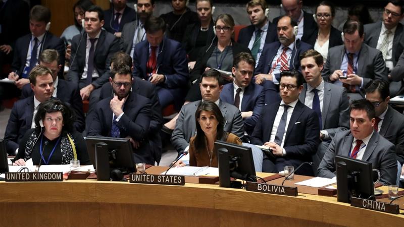 Nikki Haley, US ambassador to the United Nations, addresses the Security Council [AFP]