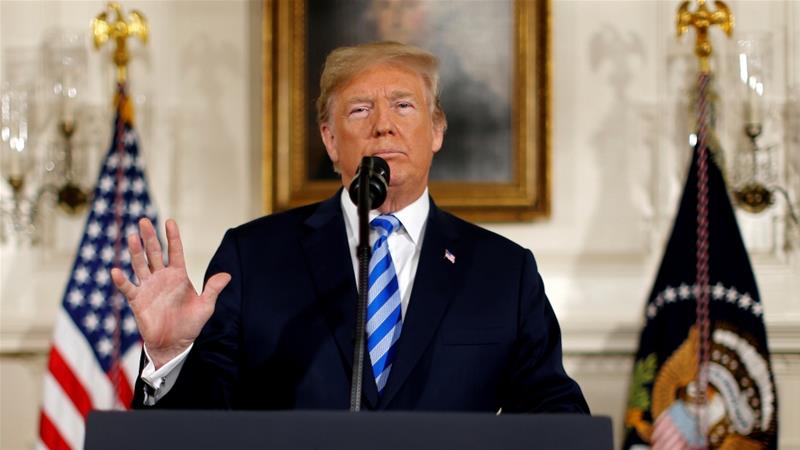 US President Donald Trump announces his intention to withdraw from the JCPOA agreement during a statement at the White House in Washington, US May 8, 2018 [Jonathan Ernst/Reuters]