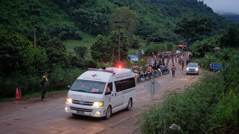 Four rescued boys have been transported to a hospital in Chiang Rai in northern Thailand, witnesses said [Linh Pham/Getty Images]