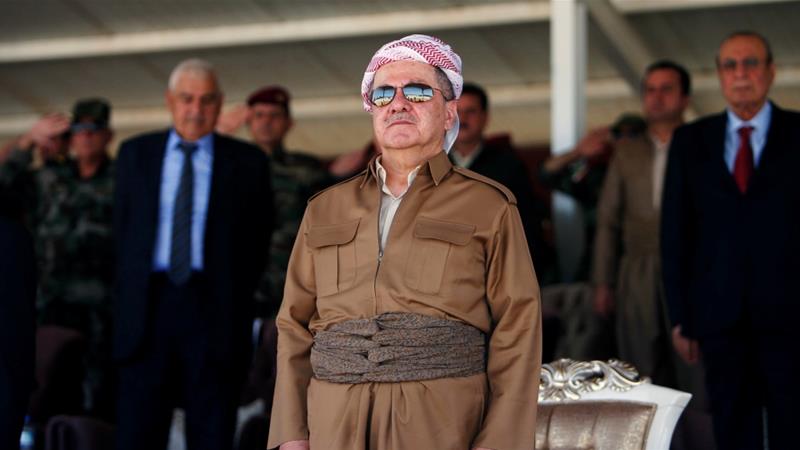 El ex presidente de la región kurda de Irak, Masoud Barzani, es visto durante la ceremonia de graduación de los comandos de Zirvani en el campo de entrenamiento del Tigre en Erbil el 16 de agosto de 2018 [Reuters / Azad Lashkari]