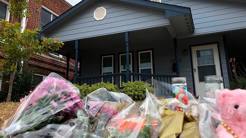 Bouquets of flowers and stuffed animals are piling up outside the Fort Worth home where a 28-year-old black woman was shot to death by a white police officer [Jake Bleiberg/AP Photo]
