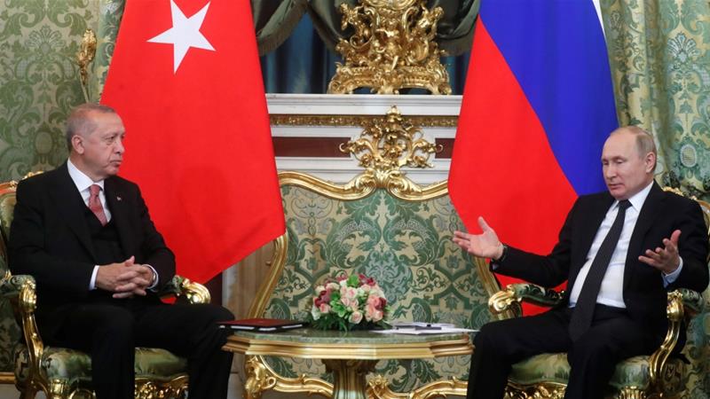Russian President Vladimir Putin speaks with Turkish President Recep Tayyip Erdogan during their meeting in Moscow on April 8, 2019 [Reuters/Maxim Shipenkov]