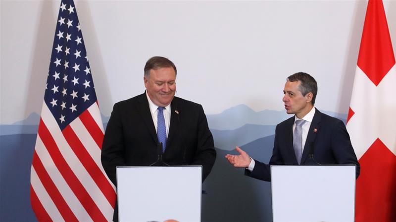 Pompeo and Swiss counterpart Cassis attended a news conference in Bellinzona [Arnd Wiegmann/Reuters]