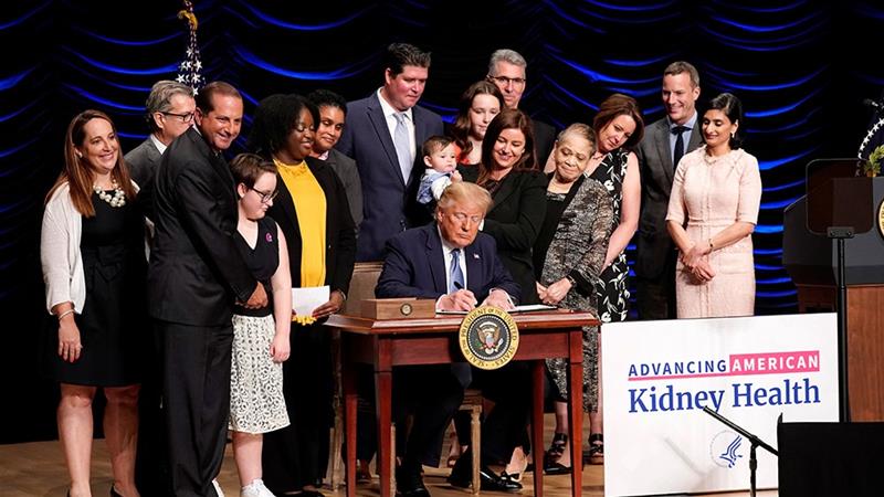 With the US spending billions each year to treat kidney disease, President Donald Trump on Wednesday proposed new ways to address patient care and reduce the costs of treatment [Kevin Lamarque/Reuters]