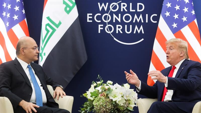 A statement from the Iraqi presidency said that the two heads of state discussed reducing foreign troops in the country [Jonathan Ernst/Reuters]