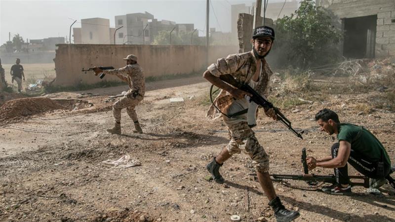 Forces from the UN-recognised government take part in 'Operation Peace Storm' against the forces of renegade military commander Khalifa Haftar, south of Tripoli earlier this month [Amru Salahuddien/Anadolu Agency]