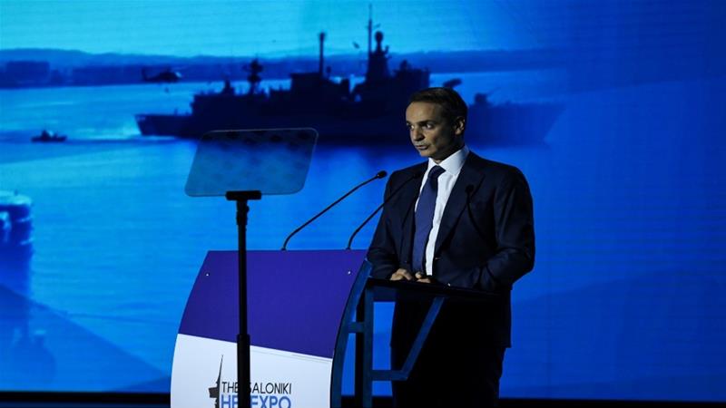 Mitsotakis said Greece would acquire 18 French-made Rafale warplanes, four multi-purpose frigates, while also recruiting 15,000 new troops [Alexandros Avramidis/Reuters]