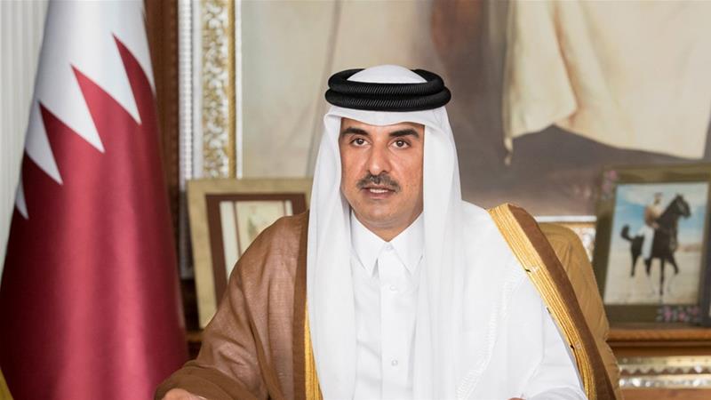 Qatar emir accused Israel of 'flagrant violation of international resolutions and the two state solution as agreed upon by the international community'. [Handout via Qatar News Agency]
